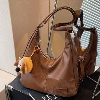 Ретро тренд Большая вместительная сумка-тоут Женская мода повседневный рюкзак Премиум сумка через плечо для поездок на работу no pendant коричневый