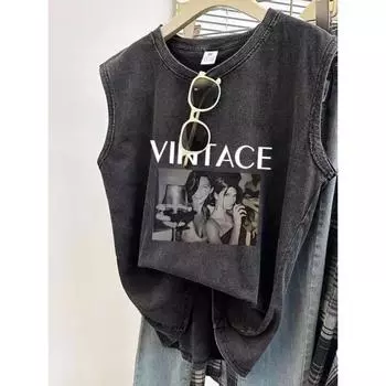 Ретро Тренд Потертая Старая Майка Жилет Женский Свободный Модный Бренд Безрукавка Одежда Pas Normal Studios Велоспорт S