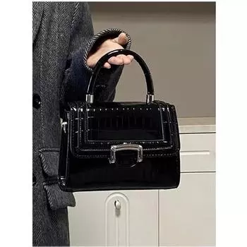 Ретро-трендовая черная сумка через плечо для женщин, текстурированная однотонная искусственная кожа, сумки через плечо, женские универсальные сумки-кошельки (20cm<Max Length<30cm)