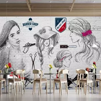 Ретро-трендовые обои для парикмахерской Салон красоты Фрески Парикмахерская Фоновые обои для парикмахерской 200 cm(W) x 140 cm(H)