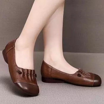 Ретро туфли для мамы на плоской подошве, женская обувь, резиновая кожаная обувь на мягкой подошве 35 белый