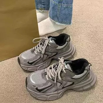 Ретро-туфли для папы, женская весенне-осенняя новинка, модная универсальная повседневная дышащая спортивная обувь для студентов на толстой подошве 35 серый