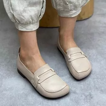 Ретро-туфли из кожи ручной работы, повседневные лоферы на плоской подошве с круглым носком, женская обувь 35 чёрный