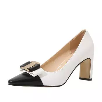 Ретро туфли-лодочки женские на толстом каблуке новые с открытым вырезом на высоком каблуке черно-белые в стиле Мэри Джейн 35