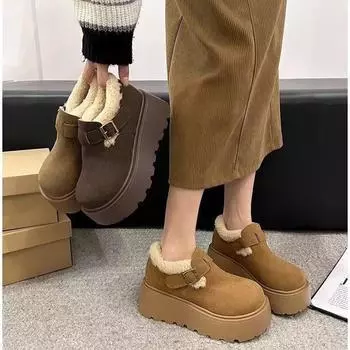 Ретро-туфли Mao Mao Doudou, женские туфли Boken, зимняя новая обувь 2024 года, теплые туфли из бархатного хлопка с одной педалью и толстой подошвой 35 верблюд