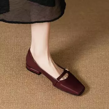 Ретро туфли Мэри Джейн на низком каблуке с квадратным носком и камелией, женские универсальные демисезонные туфли на толстом каблуке 35 бордовый