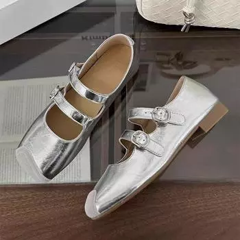 Ретро туфли Мэри Джейн с квадратным носком и вставками, весенне-летние новые туфли с одинарной застежкой на две пуговицы, на плоской подошве и низком каблуке, с открытым подъемом 35