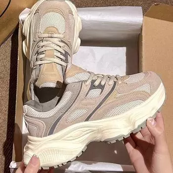 Ретро-туфли на толстой подошве для женщин, увеличивающие рост, осень 2024 года, новые сетчатые дышащие и универсальные кроссовки для бега и спорта 35 серый