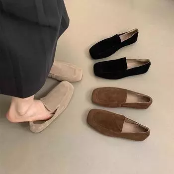 Ретро-туфли с квадратной головкой, женские повседневные туфли для поездок на работу, с одной педалью, на плоской подошве 35 коричневый