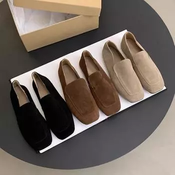 Ретро-туфли с квадратным носком, женские, весна-осень, новые повседневные туфли на плоской подошве с одной педалью для поездок на работу 35 чёрный