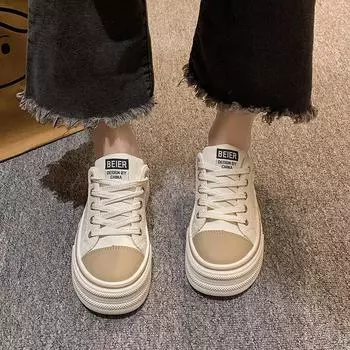 Ретро-туфли в стиле Гонконга, молочные туфли fufu, универсальные маленькие белые туфли, модные повседневные туфли из печенья, парусиновые туфли для женщин 35