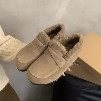 Ретро туфли женская верхняя одежда бархатные туфли Doudou 2025 новые осенне-зимние туфли с мягкой подошвой и одной педалью из шерсти и хлопка 35 хаки