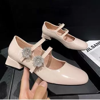 Ретро туфли женские французские квадратные стразы цветы бриллианты женские свадебные туфли невесты на толстом каблуке туфли Мэри Джейн 35