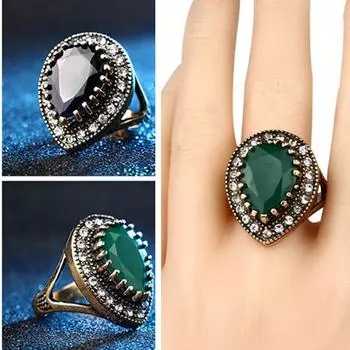 Ретро турецкое модное женское кольцо с драгоценными камнями, инкрустированные высококачественными ювелирными изделиями из смолы, элегантные овальные винтажные кольца 7 чёрный