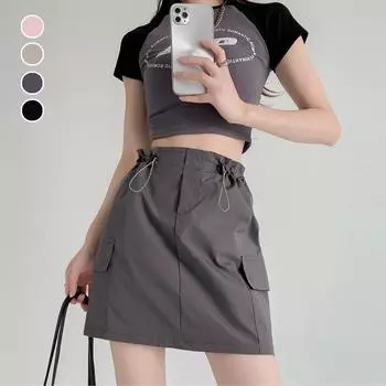 Ретро юбка-карго для женщин, летние тонкие мини-шорты с высокой талией на шнуровке, модный дизайн, консервативный стиль, женская одежда S чёрный