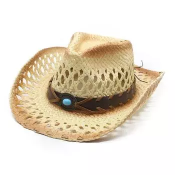 Ретро Удобная Дышащая Повседневная Универсальная Уличная Солнцезащитная Козырек Ковбойская Соломенная Шляпа M56-58cm коричневый