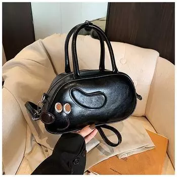 Retro underarm small bag women s new fashion suede matte shoulder bag cute puppy baguette bag чёрный