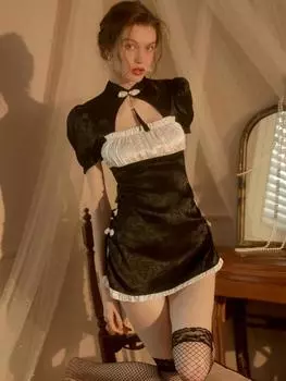 Ретро униформа чонсам с высоким разрезом в китайском стиле сексуальное женское белье платье ципао женские эротические платья сексуальная мини-юбка нижнее белье M