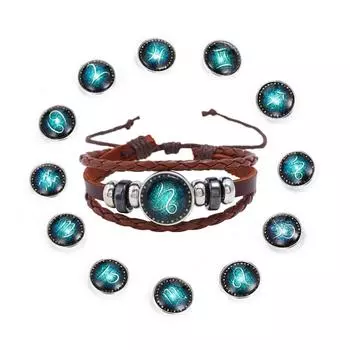 Ретро унисекс 12 созвездий плетеный многослойный браслет ювелирные изделия подарок