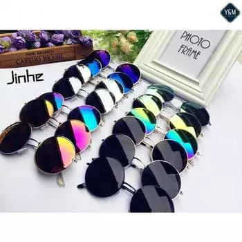 Ретро унисекс, маленькие солнцезащитные очки в металлической оправе, подростковые пляжные солнцезащитные очки с круглыми линзами чёрный