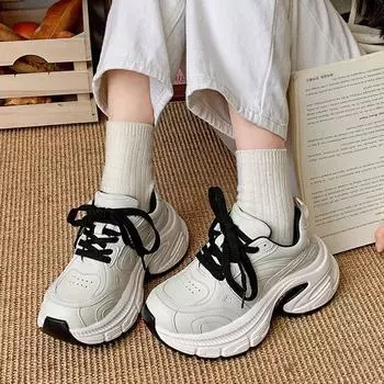 Ретро универсальные туфли для папы на маленькой платформе, женская обувь 2025 года, новая легкая обувь для увеличения роста, повседневная спортивная обувь 35 бежевый