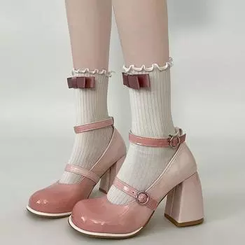 Ретро универсальные туфли на высоком толстом каблуке женские новые летние японские туфли Мэри Джейн с постепенным изменением маленькие кожаные туфли 35