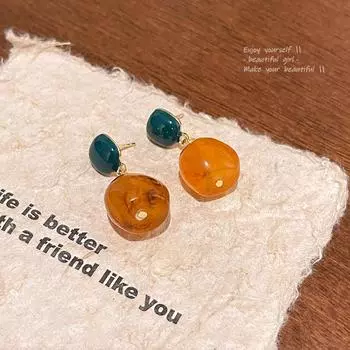 Ретро универсальный темперамент Янтарные серьги Майяра геометрической формы для женщин 1 pair