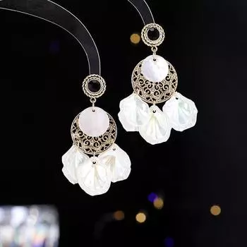Ретро-увеличенные серьги с длинной бахромой в виде ракушки женские модные серьги высокого класса с атмосферным смыслом прямая трансляция популярные серьги белый