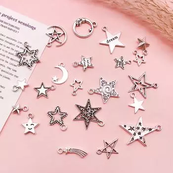 Ретро-ювелирные изделия ручной работы из сплава: Комплект из ожерелья и сережек «Звезда»