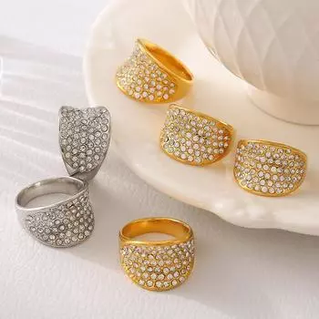 Ретро-ювелирные изделия, слегка инкрустированные бриллиантами, вогнутое титановое стальное PVD-покрытие, 18-каратное настоящее золото, легкое роскошное кольцо на указательный палец No.6