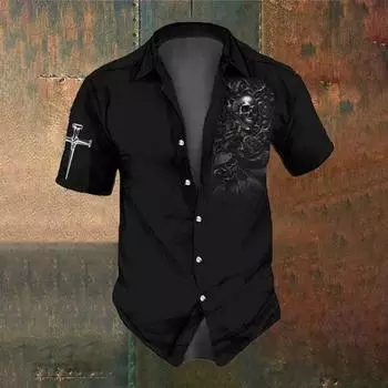 Ретро ужас розы черепа принт летняя мода мужская праздничная одежда мужская рубашка с коротким рукавом уличная повседневная модная свободная РАЗМЕР S-5XL S