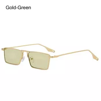 Ретро Узкие Прямоугольные Металлические Солнцезащитные Очки Очки Тени Хип-хоп Солнцезащитные Очки Gold-Green