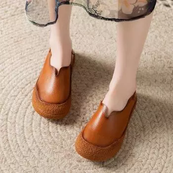 Ретро V-образные неглубокие мокасины женские из натуральной кожи осенняя обувь роскошные широкие мокасины женские туфли на толстой подошве CN 35