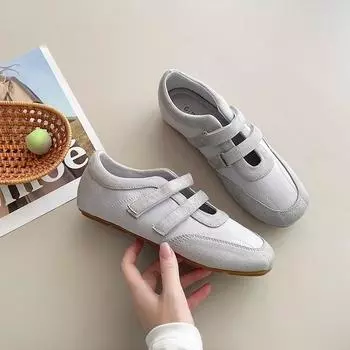 Retro Velcro round head shallow mouth single shoes women s 2025 new German training shoes with skirt flat bottom Doudou grandma tide 35 жёлтый