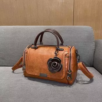 Retro, Versatile Handbag for Women, Fashionable Boston Pillow Bag, Single-shoulder Crossbody Bag оранжевый