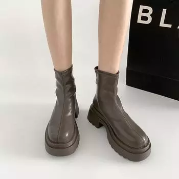 Retro versatile heightening British style thick-soled Martin boots women s 2025 new summer small slim short boots 35 чёрный