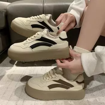 Retro versatile little white shoes women s platform 2024 spring new women s shoes trendy ins breathable casual sports board shoes 35 чёрный