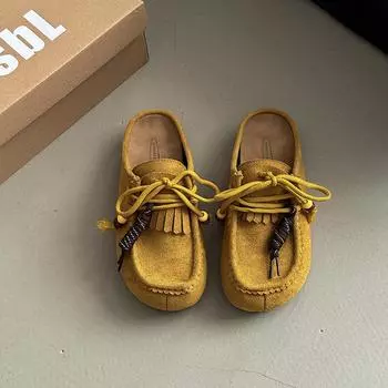 Retro versatile tassel bag head thick-soled half-slippers women s autumn new fashion outer wear women s flat-bottomed cool slippers 35