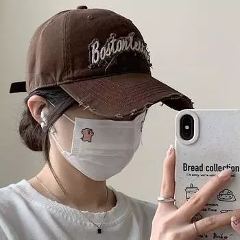 Ретро универсальная стираная рваная кепка детская уличная вышивка маленькая вышитая солнцезащитная бейсболка L58-60cm хаки