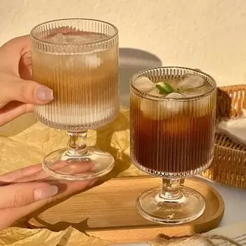 Ретро Вертикальный Полосатый Стеклянный Бокал Прозрачный Красный Винный Бокал Виски Коктейль Летняя Кухня Кофе Посуда Подарок На Свадьбу 201-300ml