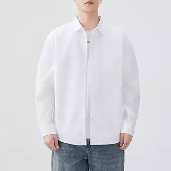 Ретро Весна Новый Стиль Мужская Оксфордская Хлопковая Рубашка С Длинным Рукавом Однотонная Рубашка Американский Стиль M