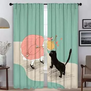 Retro Vintage Girl Art Home Interior Curtains for Living Room Blackout Curtain Partition Tulle for Bedroom Halloween Decoration W50xH70cmx2pcs-CL