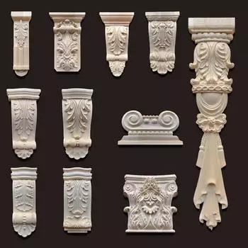 Ретро Винтаж Деревянная Резная Накладка Аппликация Плотницкая Рамка Наклейка Мебельное Украшение Деревянное Ремесло Декоративная Дверь Цветочный Орнамент