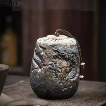 Ретро Винтаж Керамическая банка для чая Креативная герметичная банка для хранения чая Органайзер Маленькая коробка для чая в китайском стиле Инструмент для хранения на домашней кухне
