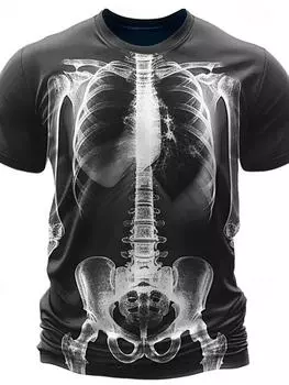 Ретро Винтаж Повседневный Субкультура 3D Скелет Принт Мужская футболка Спортивная футболка с коротким рукавом Круглый вырез рубашка Лето S