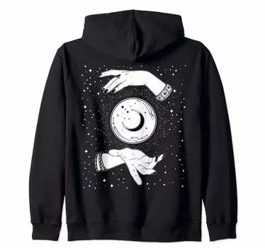 Ретро Винтаж Ведьма Хрустальный Шар Руки Ведьмы Звезда Подарочная Толстовка с капюшоном на молнии чёрный