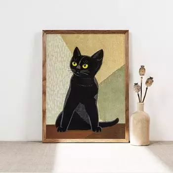 Ретро Винтаж Японский Котенок Серый Кот Плакаты И Принты Современная Картина На Холсте Животные Настенные Картины Для Декора Гостиной 21x30cm No Framed белый