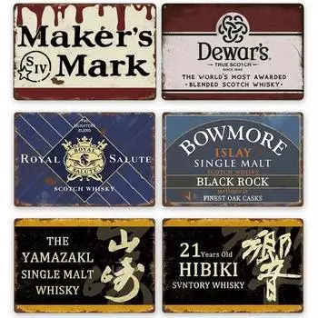 Ретро Виски Металлическая Табличка Винтаж Декоративная Вывеска Для Паба Бар Клуб Гостиная Мужская Пещера Настенное Украшение 20x30cm белый