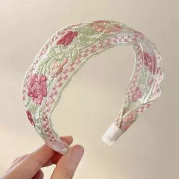 Ретро Вышитая сетка кружево цветок Широкий край повязка на голову для женщин элегантная ткань Мода Девушки Повязка для волос