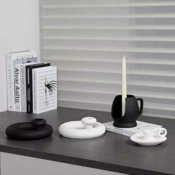 Retro wabi-sabi black and white frosted ceramic candle holder romantic candlelight dinner wedding photography props decorative ornaments HP1591W candlestick